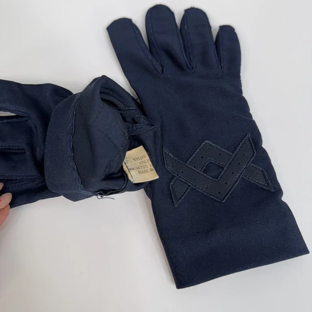 Vintage Gloves Womens One Size Blue Lightweight Nylon Spandex Palm Grip Winter